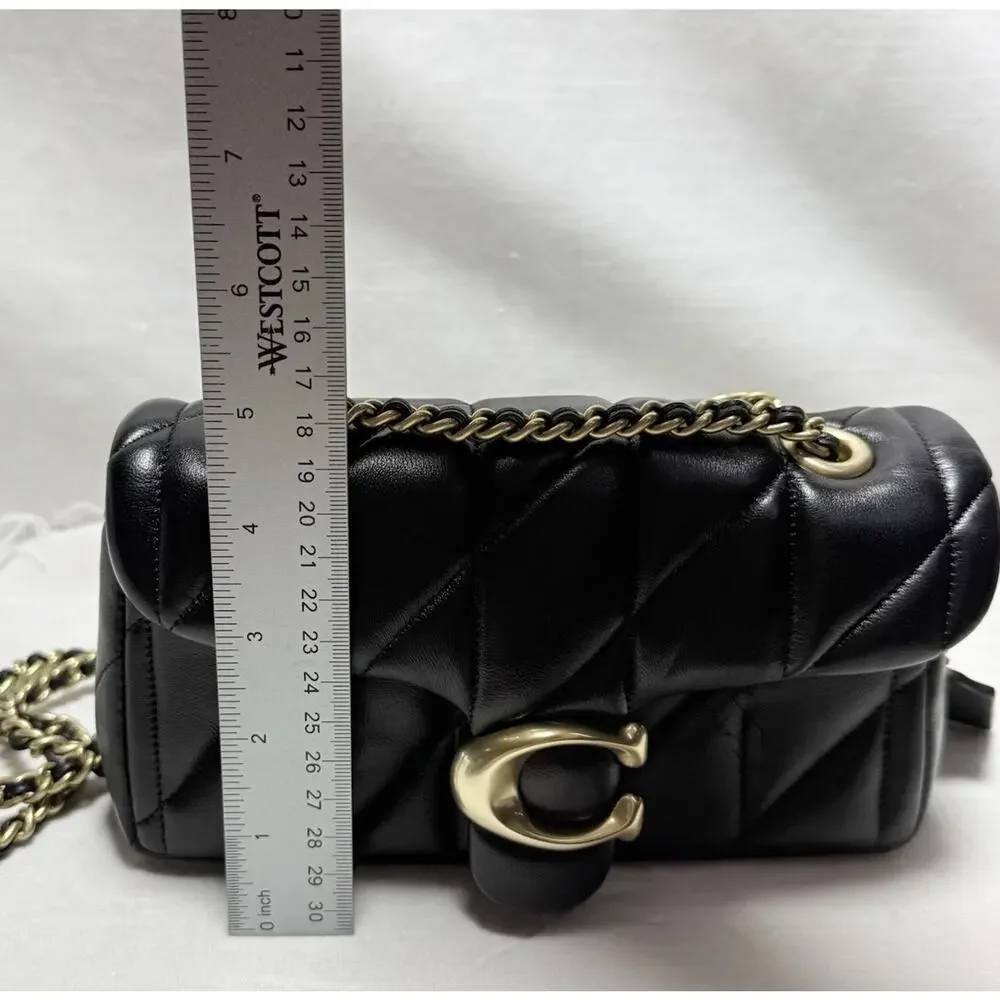 Coach Black Quilted Tabby 20 Shoulder Bag Gold Chain Strap Loose Thread See Pic